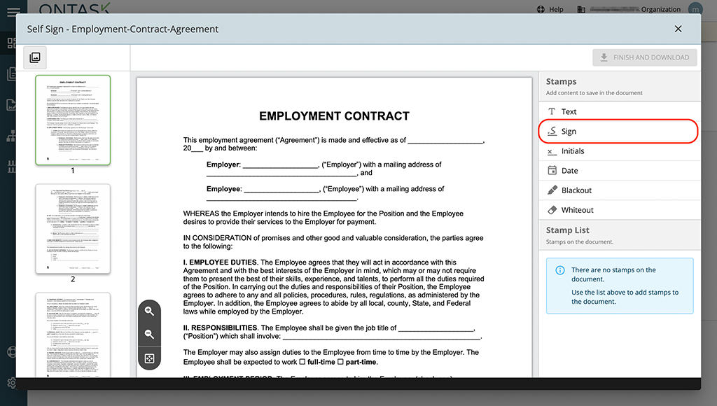 Sign document view