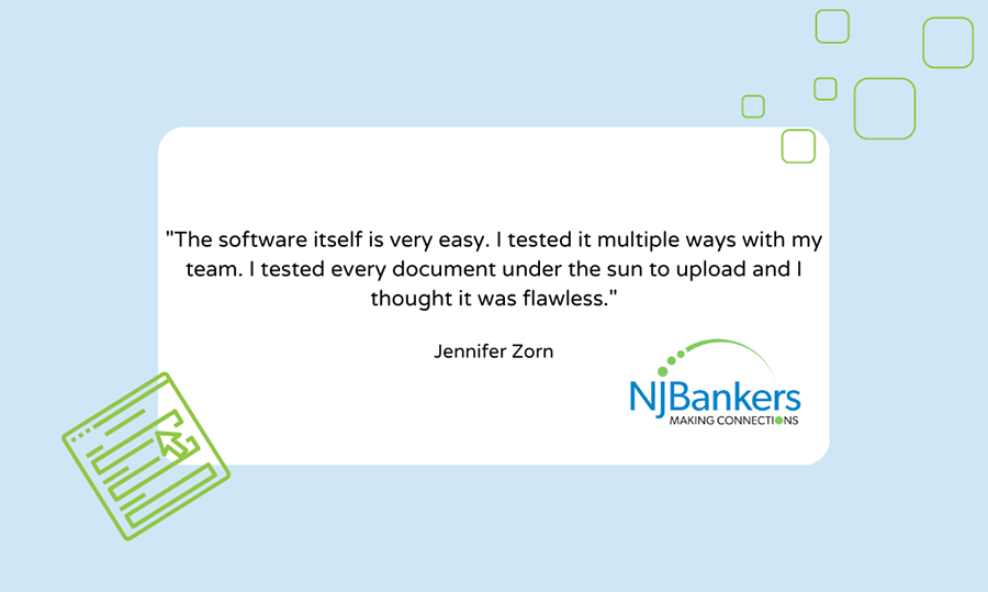 quote about ontask’s document automation software from jennifer zorn at nj bankers