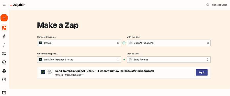Click “Try it” to enter the Zapier editor.