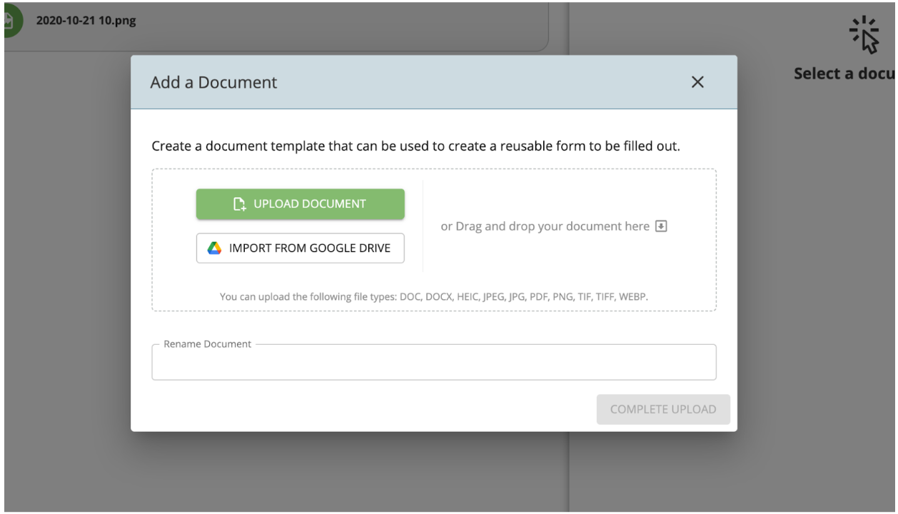 my documents document uploader with import from google drive option