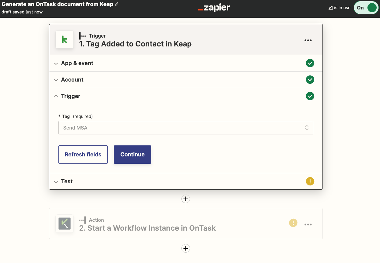 How to add a trigger tag in zapier