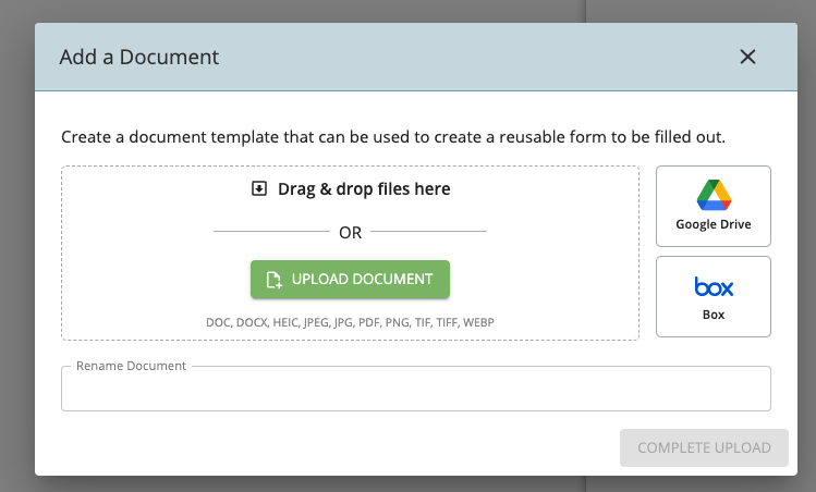 view of import from box in the my documents uploader