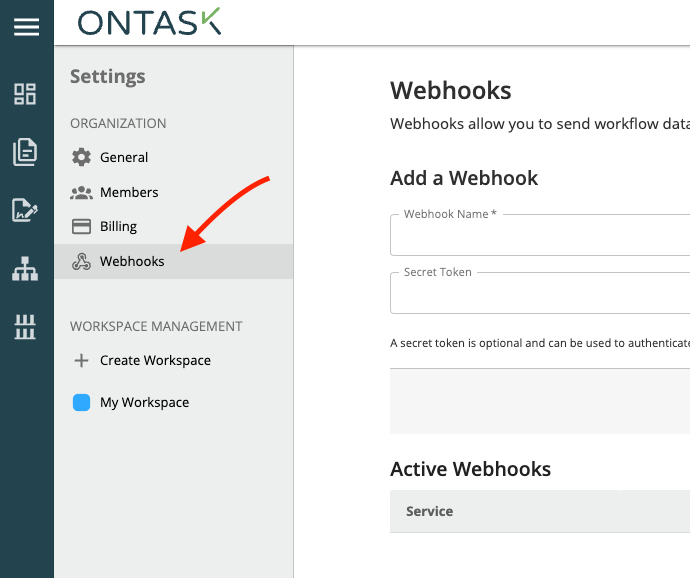 webhooks in organization settings