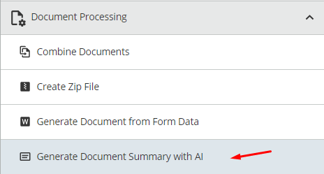 task option to generate document summary with ai