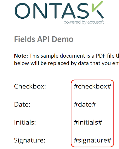 view of API demo fields